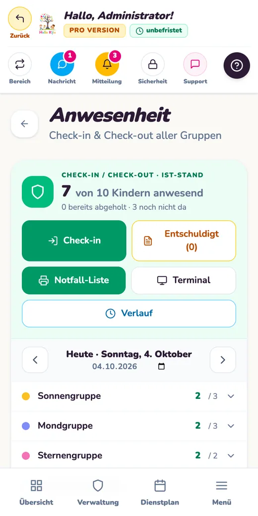 Anwesenheit und Gruppen